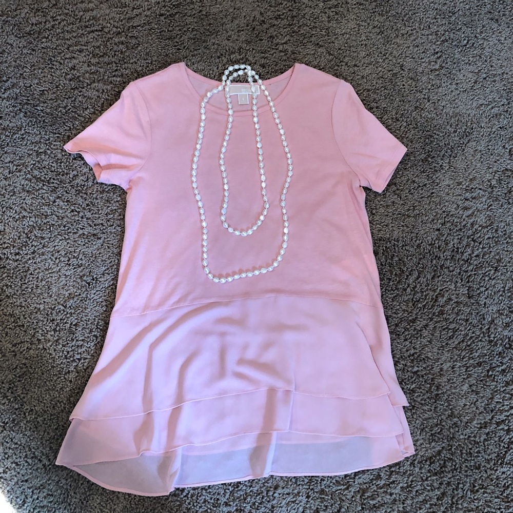 Michael Kors Pink Tunic Tee with Ruffled Hem